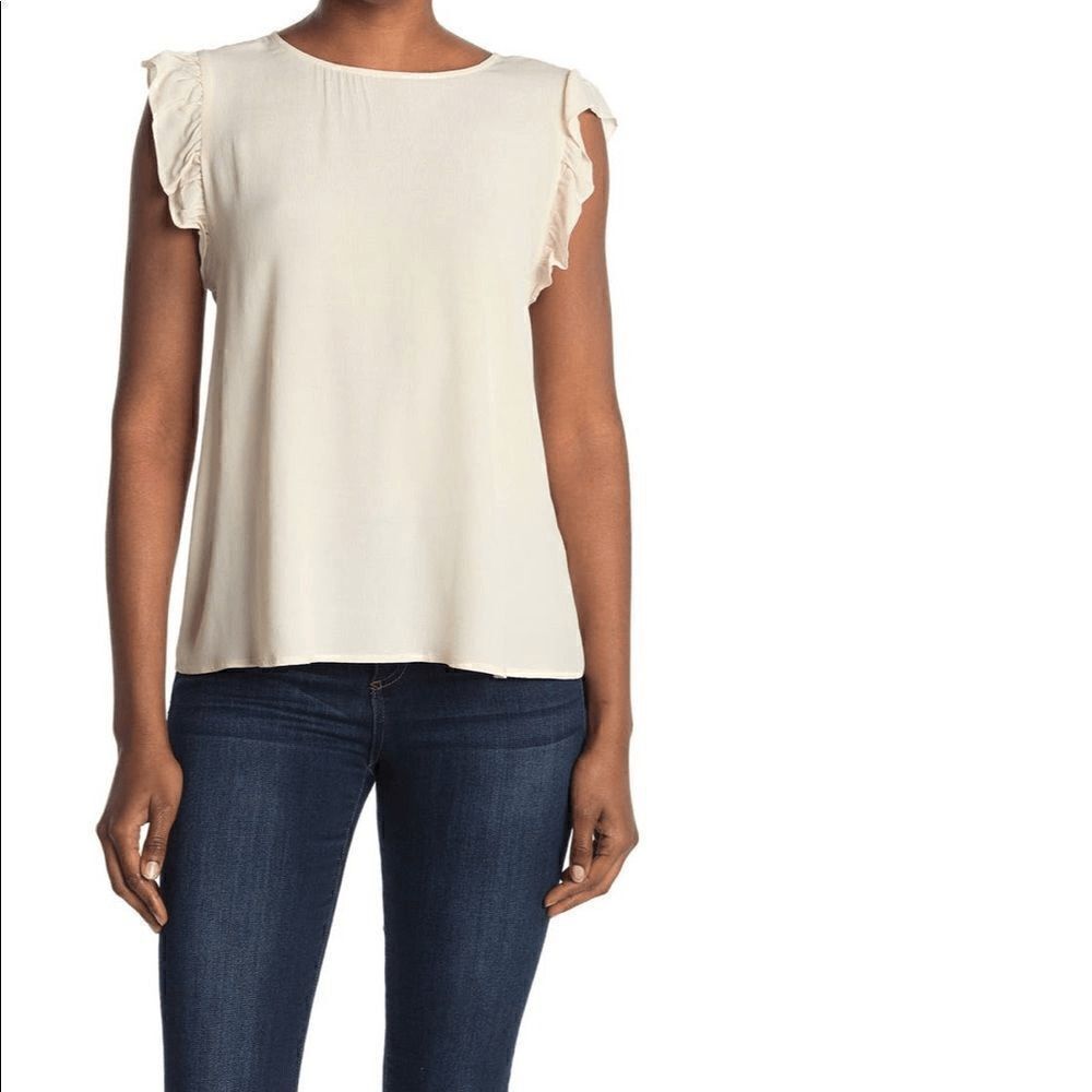 Ba&Sh Fani Top L Wrap Back Flutter Sleeve Crew Neck Crepe Blouse Womens Cream, N